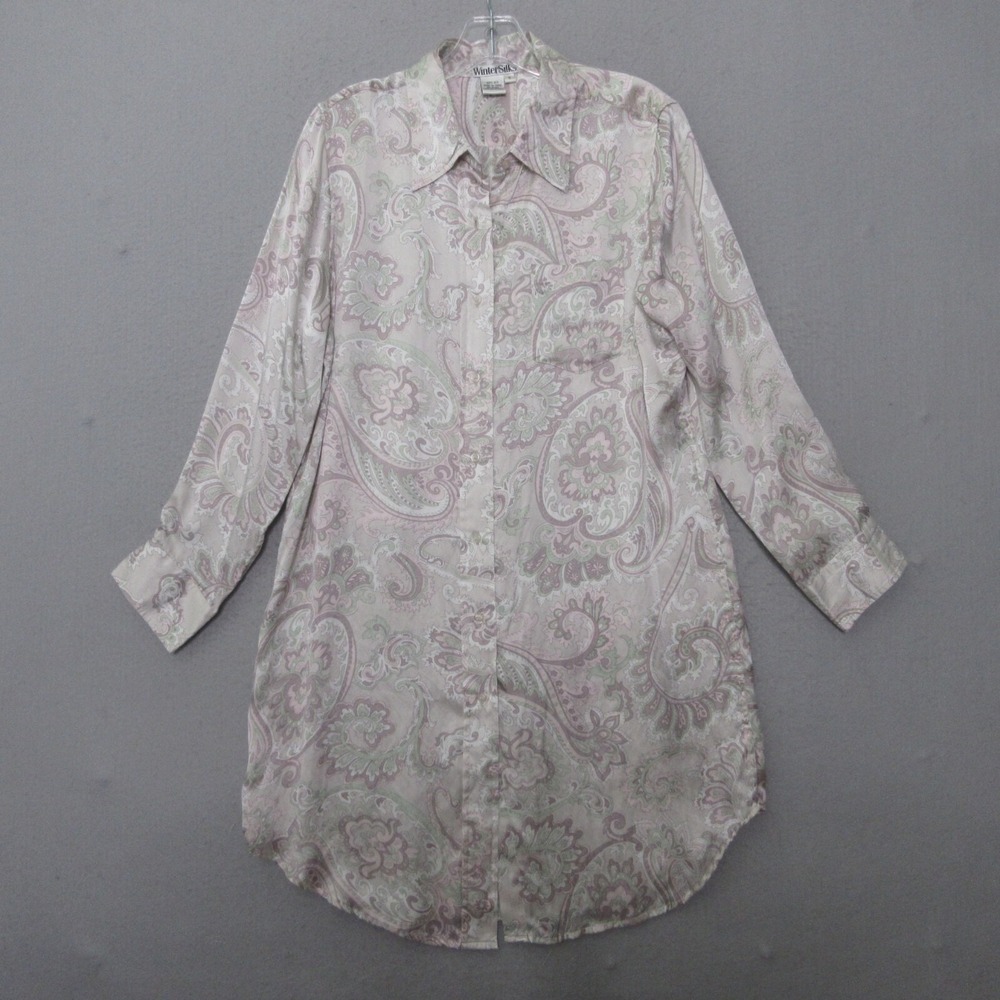 WinterSilks‎ Shirt Dress Small Paisley 100% Silk Button Romantic Dainty Timeless